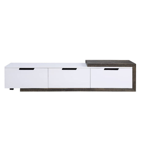 Acme - Orion Tv Stand 91680 White High Gloss & Rustic Oak Finish