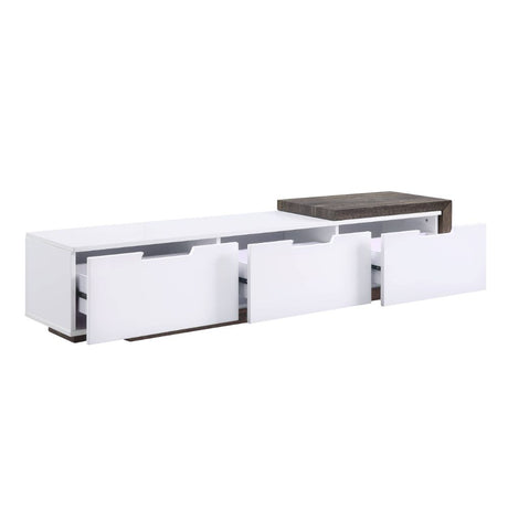 Acme - Orion Tv Stand 91680 White High Gloss & Rustic Oak Finish