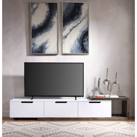 Acme - Orion Tv Stand 91680 White High Gloss & Rustic Oak Finish