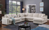 Celine 141.5' Beige Chenille Fabric Corner Sectional Sofa with Right-Facing Chaise, Cupholders, and Charging Ports