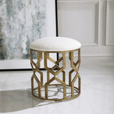 Trellis Geometric Accent Stool White & Gold - White / Yellow by Uttermost - View 2