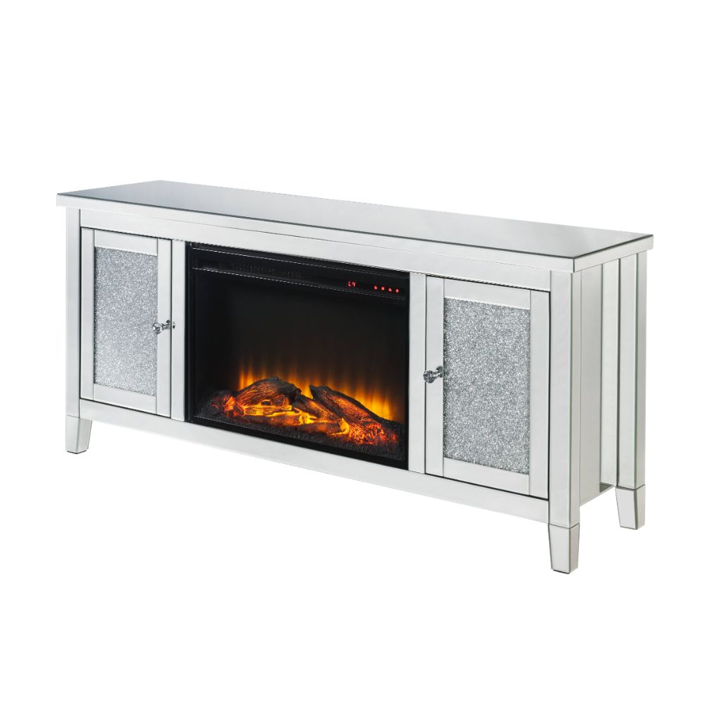 Acme - Noralie Tv Stand W/Fireplace 91770 Mirrored & Faux Diamonds