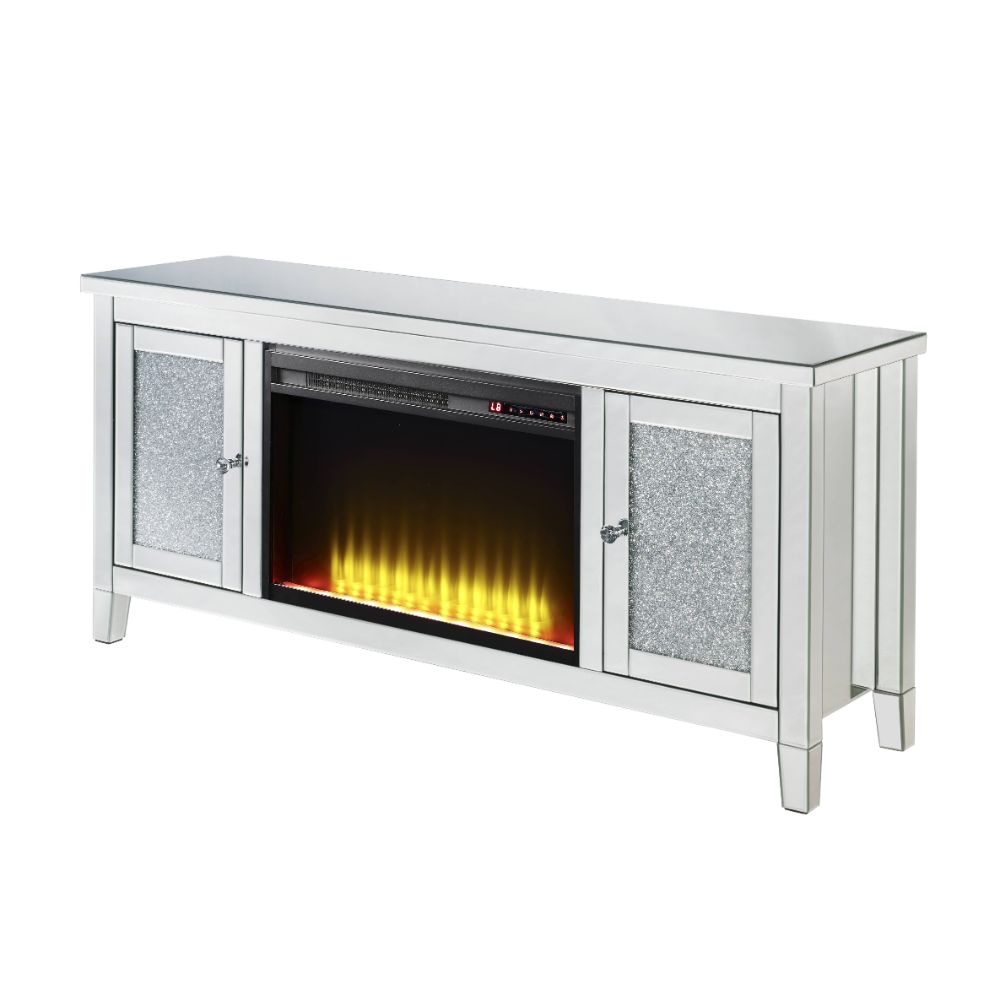 Acme - Noralie Tv Stand W/Fireplace 91770 Mirrored & Faux Diamonds