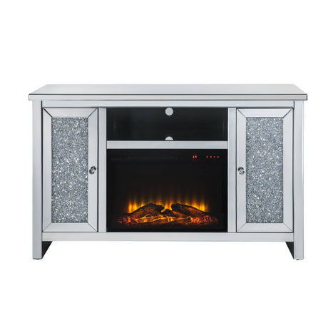 Acme - Noralie Tv Stand W/Fireplace 91775 Mirrored & Faux Diamonds