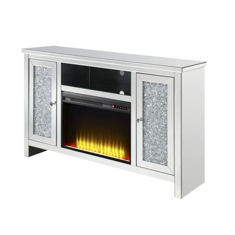 Acme - Noralie Tv Stand W/Fireplace 91775 Mirrored & Faux Diamonds