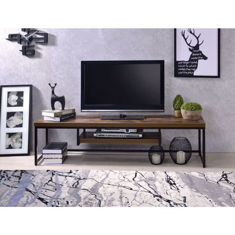 Acme - Bob Tv Stand 91782 Weathered Oak & Black Metal Finish