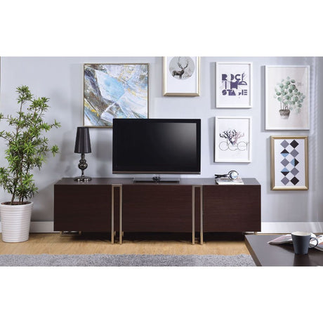 Acme - Cattoes Tv Stand 91795 Dark Walnut & Nickel Finish