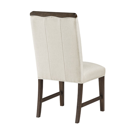 Modern Brown Finish Dining Set 5pcs Round Table and 4x Side Chairs Beige Upholstered Comfort Durable Metallic Accent Base Table Wooden Furniture - sold by Home Elegance USA