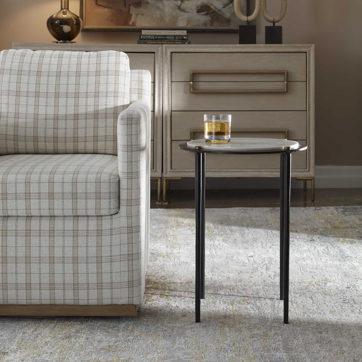 Wren Round Marble Accent Table Bronze / White - Black / White by Uttermost - View 3