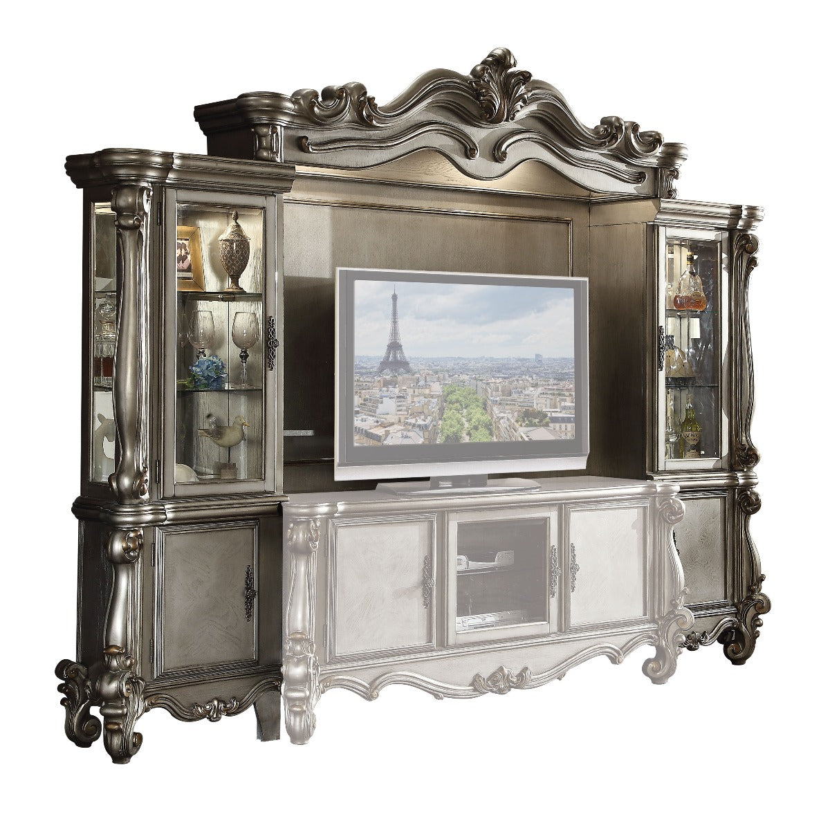 Acme - Versailles Entertainment Center 91820 Antique Platinum Finish