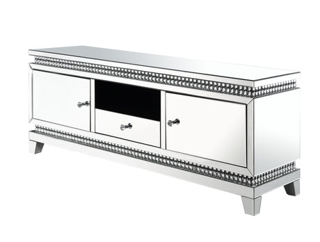 Acme - Lotus Tv Stand 91835 Mirrored, Faux Ice Cube Crystals