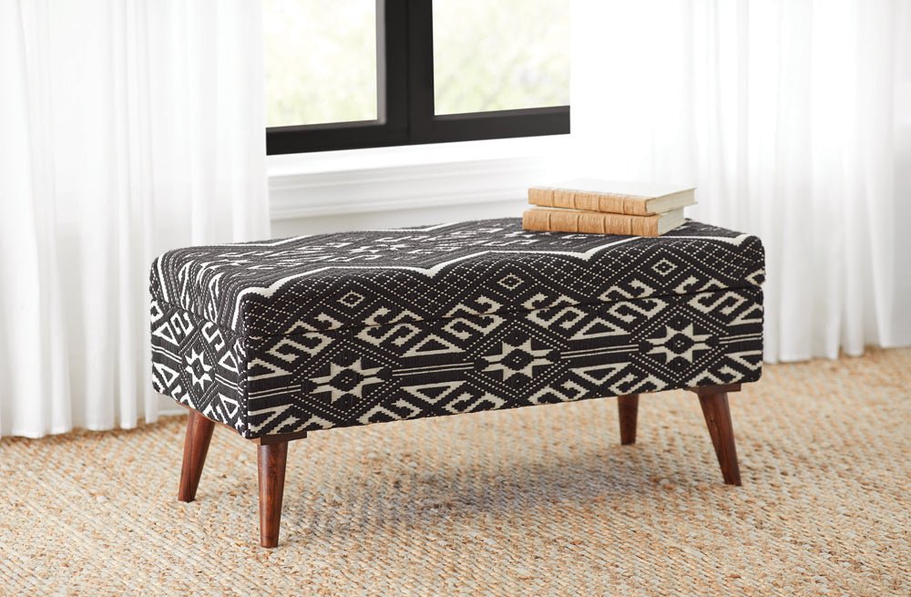 Cababi Upholstered Storage Bench Black and White | Coaster | Home Elegance USA