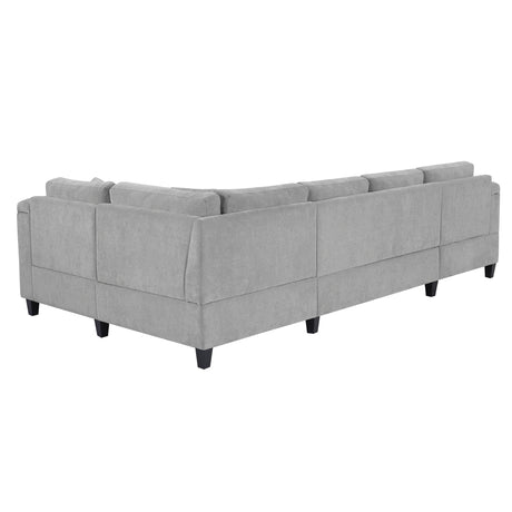Modern U-shaped Sectional Sofa 115.7' Corner Living Room Couch with Built-in Cup Holders, Storage, USB Ports in Light Grey Chenille Fabric - sold by Home Elegance USA