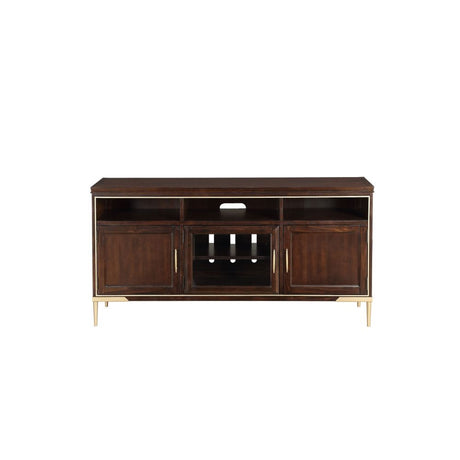 Acme - Eschenbach Tv Stand 91962 Gold Trim & Cherry Finish