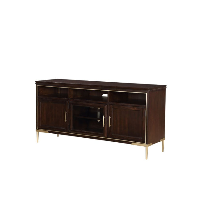 Acme - Eschenbach Tv Stand 91962 Gold Trim & Cherry Finish