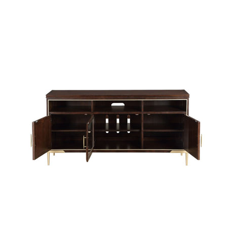 Acme - Eschenbach Tv Stand 91962 Gold Trim & Cherry Finish