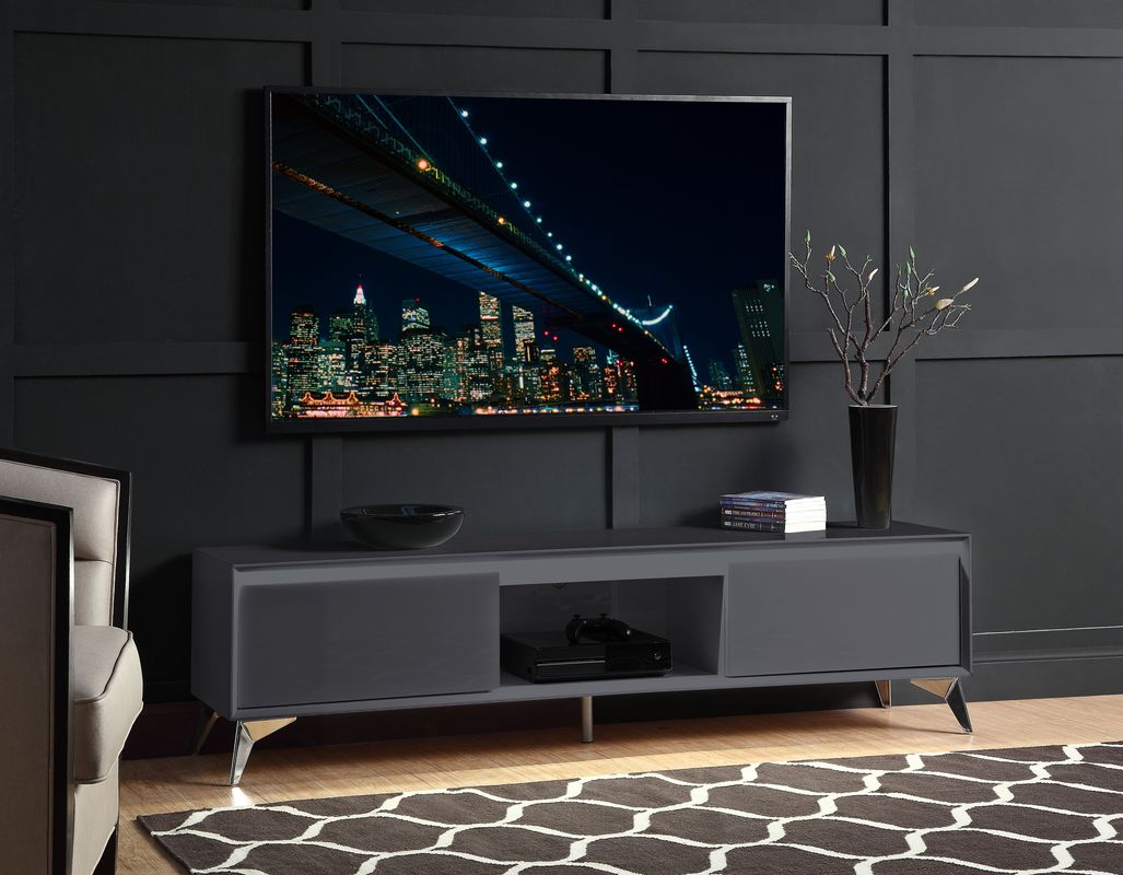 Acme - Raceloma Tv Stand 91996 LED, Gray & Chrome Finish