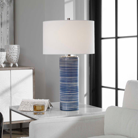 Montauk Striped Table Lamp - Blue / White by Uttermost - View 2