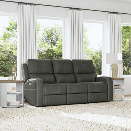 Linden Power Reclining Sofa With Power Headrests & Lumbar - Charcoal | Flexsteel
