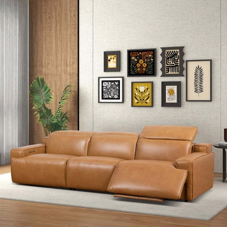 Urbana Triple PWR Recliner Sofa - Tan Leather - sold by Home Elegance USA