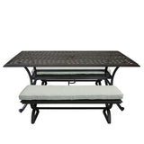 3 Piece Patio Aluminum Dining Set, Rectangle Table with 2 Cushioned Benches, Gray