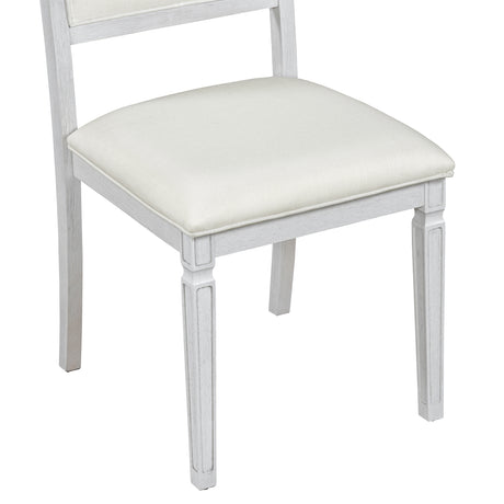 TREXM Vintage Extendable Dining Table Set for 6 with 4 Chairs & Bench, 59 to 72-Inch Rustic Farmhouse Kitchen Table Set with Distressed Finish and Retro Carved Legs (Washed White) - sold by Home Elegance USA