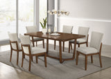 Mid-century Modern 7pc Dining Set Rectangular Unique Table Warm Wood Finish Upholstered Chairs Brown Wooden Dining Room Furniture