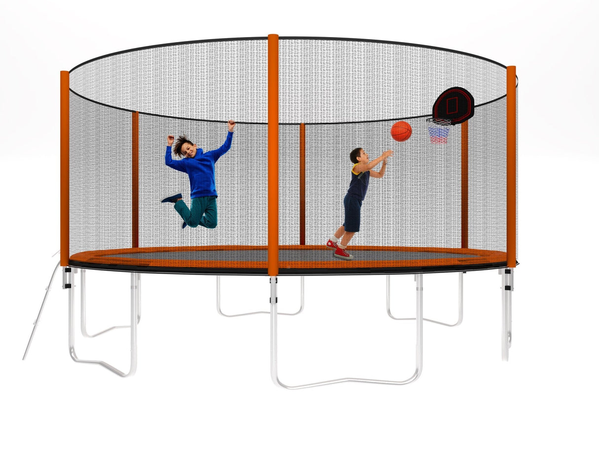 14FT Powder - coated Advanced Trampoline with Basketball Hoop Inflator and Ladder(Outer Safety Enclosure) Orange - W550S00014 - image - 1