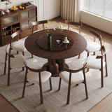 59-inch Wabi-Sabi Oak Round Table Set with 8 Solid Wood Chairs & 35-inch Floating Glass Lazy Susan, Handcrafted Japanese Style Sculptural Dining Set for Living Room & Restauran