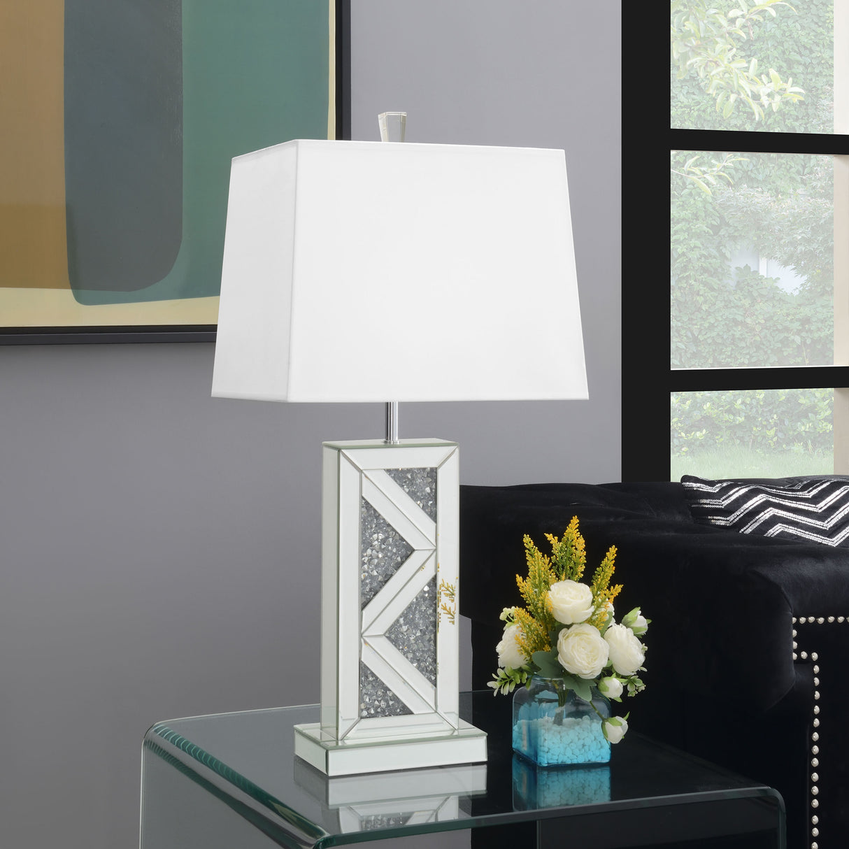 Table Lamp - Carmen Geometric Base Table Lamp Silver