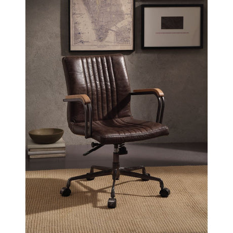 Acme - Joslin Office Chair 92028 Distress Chocolate Top Grain Leather