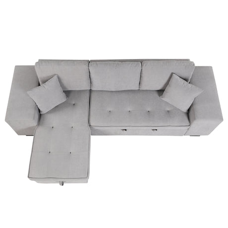 Modern Reversible L-Shape Pull Out Sleeper Sofa with Storage Chaise and Stools, Gray Linen, 104.5' - sold by Home Elegance USA