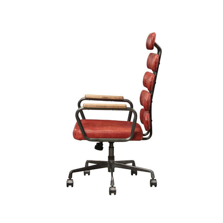 Acme - Calan Office Chair 92109 Antique Red Top Grain Leather