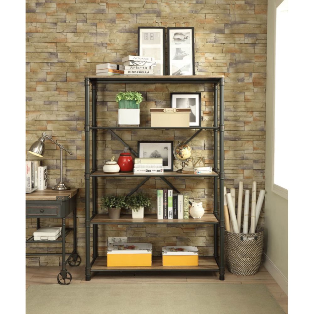 Acme - Itzel Bookshelf 92200 Antique Oak & Sandy Gray Finish