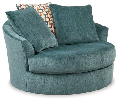 Ashley Teal Laylabrook Oversized Swivel Accent Chair - Chenille | Home Elegance USA