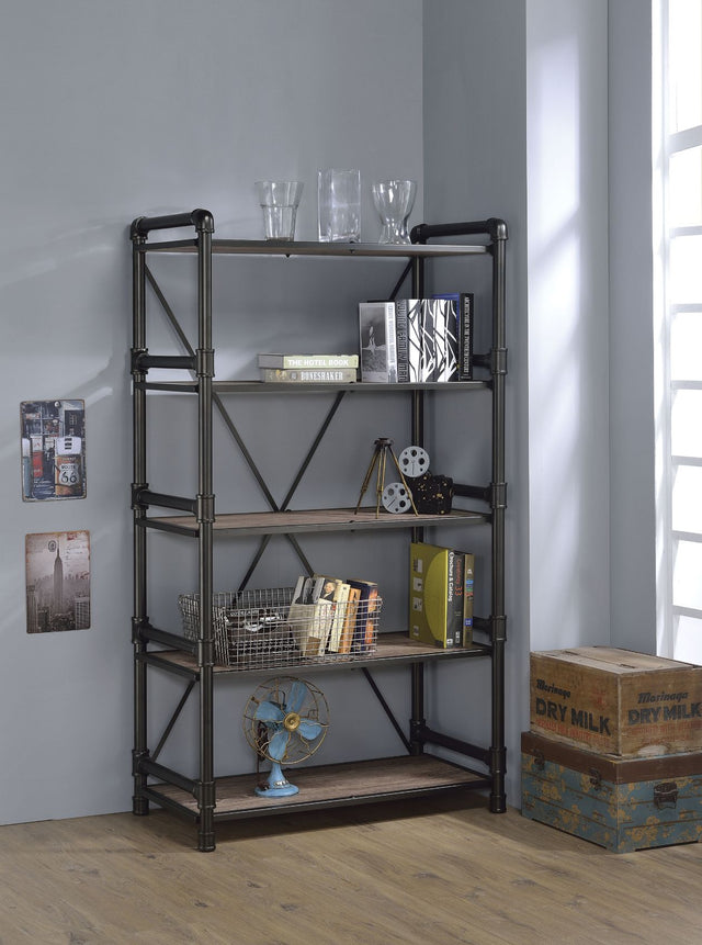 Acme - Caitlin Bookshelf 92220 Rustic Oak & Black Finish