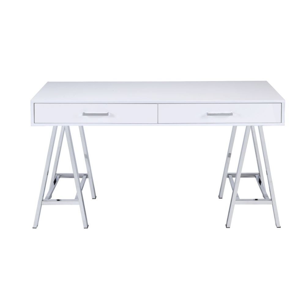 Acme - Coleen Writing Desk(Same Ac00901) 92229 White High Gloss & Chrome Finish