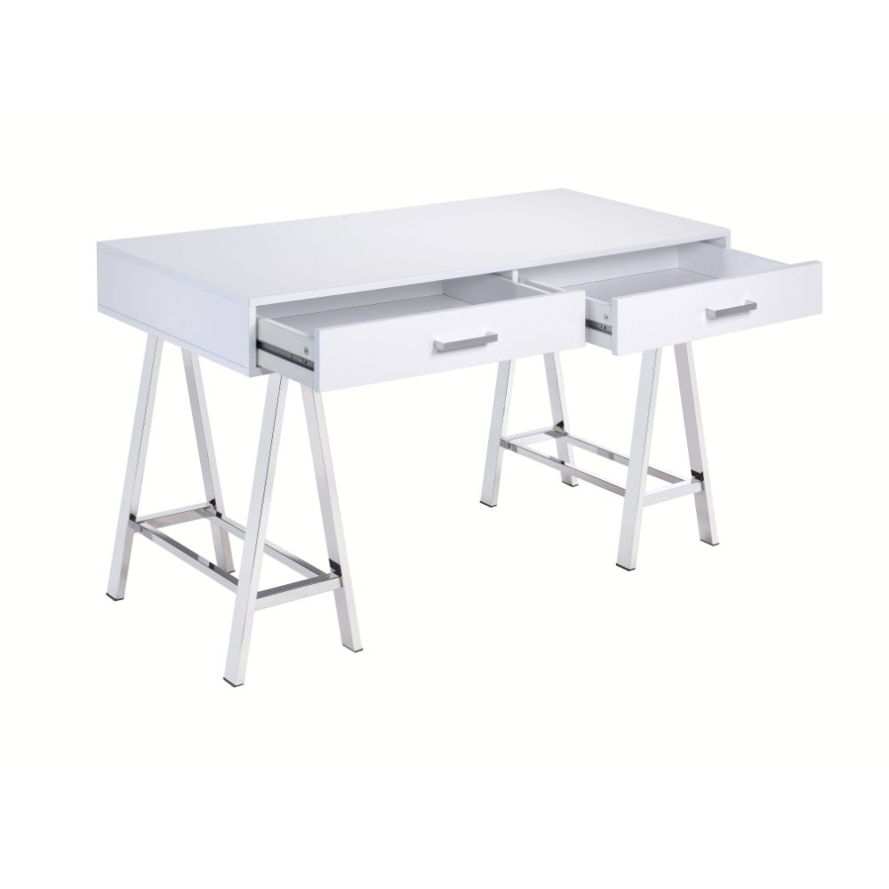 Acme - Coleen Writing Desk(Same Ac00901) 92229 White High Gloss & Chrome Finish