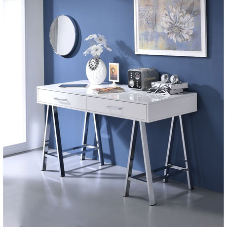 Acme - Coleen Writing Desk(Same Ac00901) 92229 White High Gloss & Chrome Finish