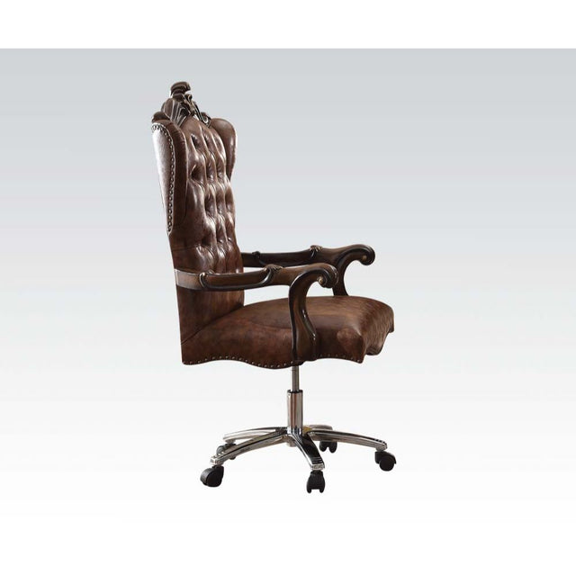 Acme - Versailles Executive Office Chair 92282 Two Tone Light Brown Synthetic Leather & Cherry Oak Finish