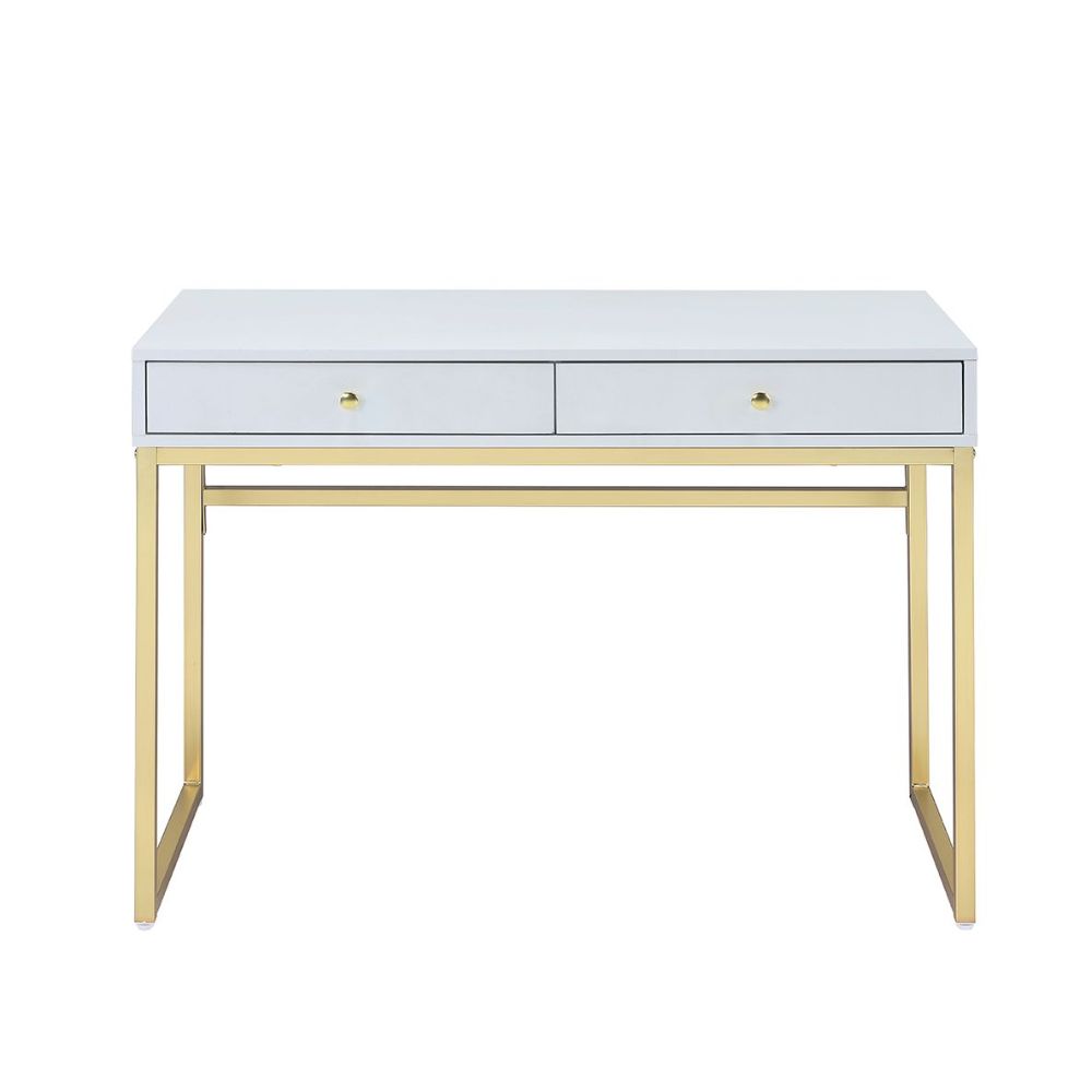 Acme - Coleen Writing Desk(Same Ac00891) 92312 White & Brass Finish