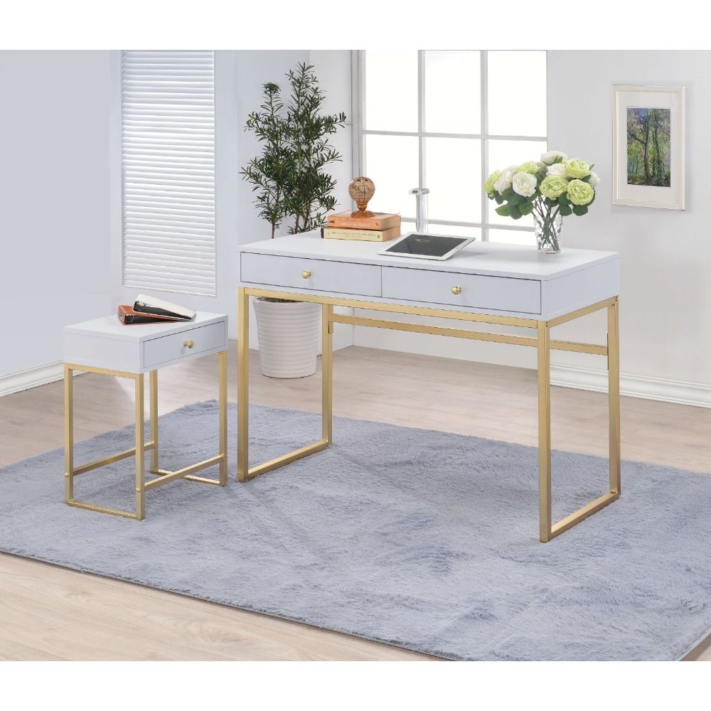 Acme - Coleen Writing Desk(Same Ac00891) 92312 White & Brass Finish