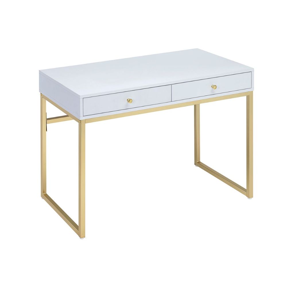 Acme - Coleen Writing Desk(Same Ac00891) 92312 White & Brass Finish