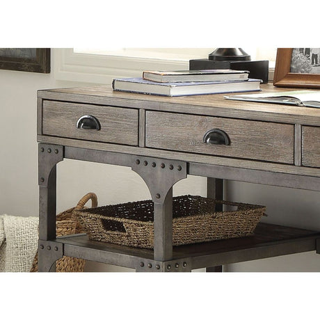 Acme - Gorden Writing Desk 92325 Weathered Oak & Antique Silver Finish