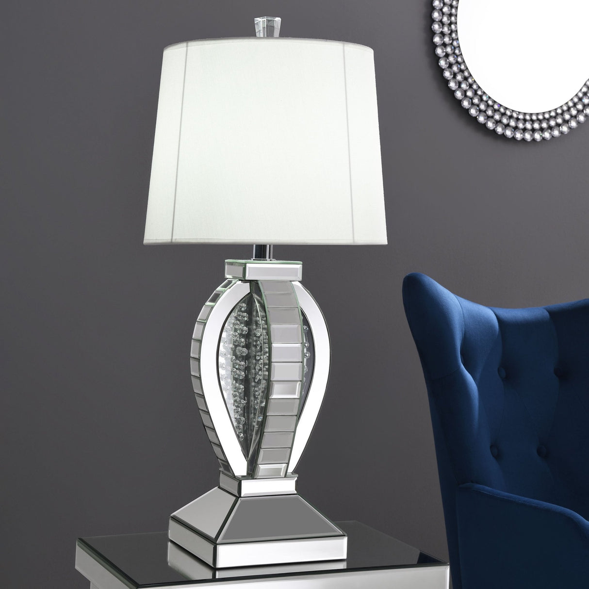 Table Lamp - Klein Table Lamp with Drum Shade White and Mirror