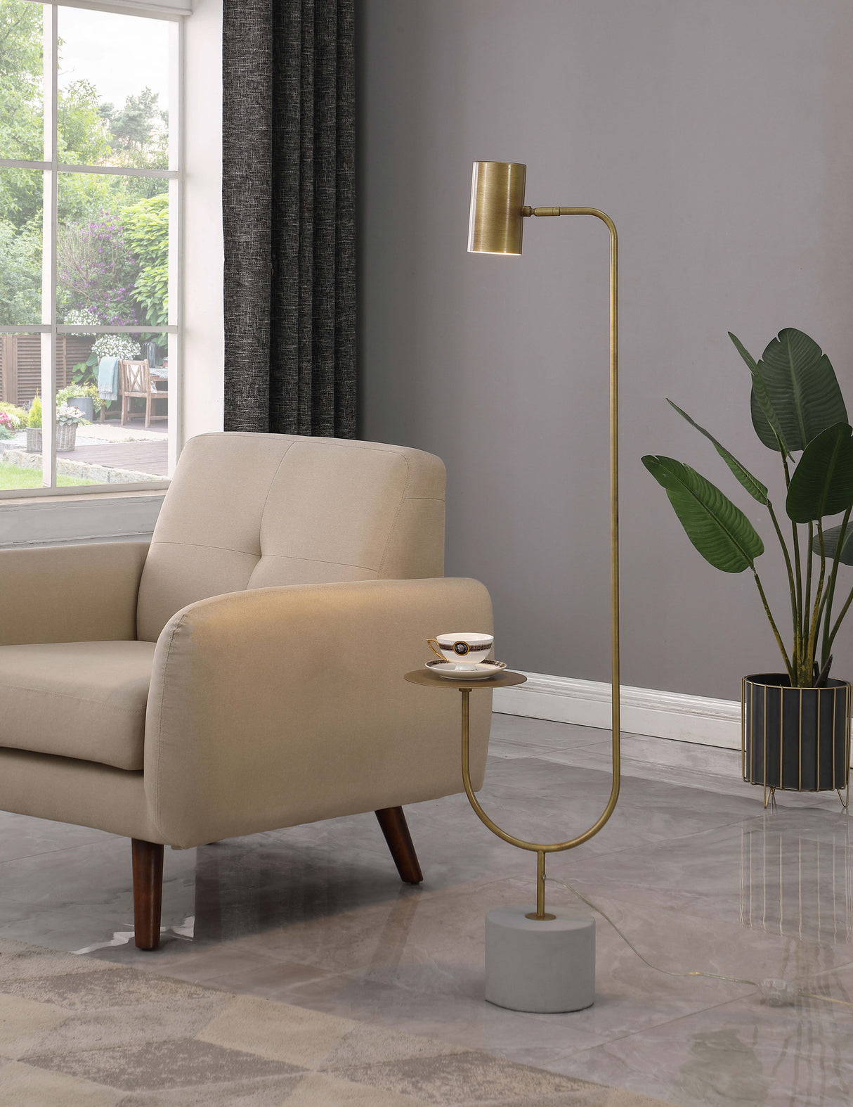 Floor Lamp - Jodie Round Base Floor Lamp Antique Brass and Grey