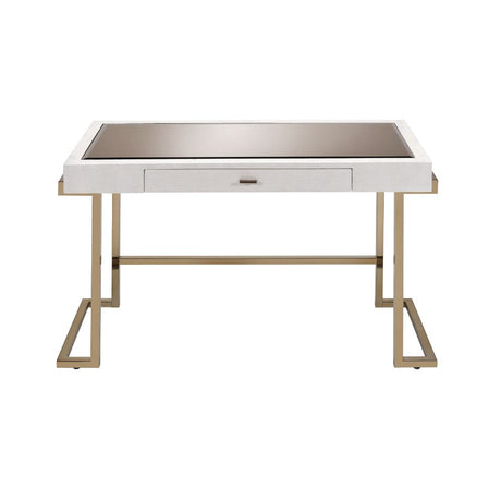 Acme - Boice Writing Desk(Same Ac00892) 92334 White Synthetic Leather & Champagne Finish