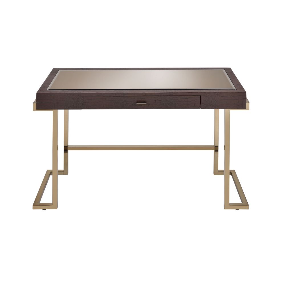 Boice Writing Desk 92336 Espresso Synthetic Leather & Champagne Finish | Acme - 92336 - Home Elegance USA - 2