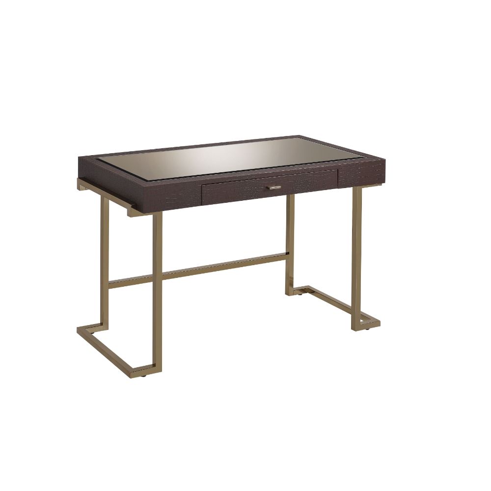 Boice Writing Desk 92336 Espresso Synthetic Leather & Champagne Finish | Acme - 92336 - Home Elegance USA - 1