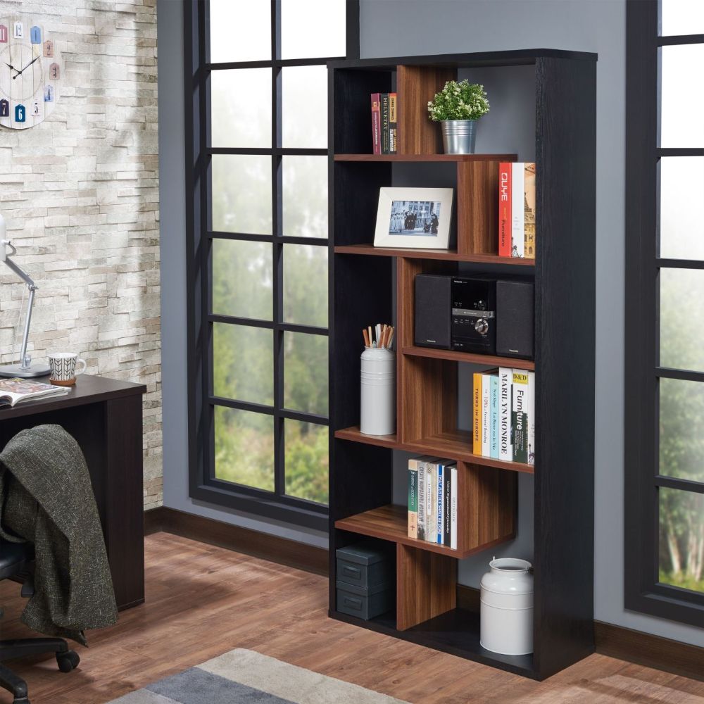 Acme - Mileta II Bookcase 92358 Black & Walnut Finish